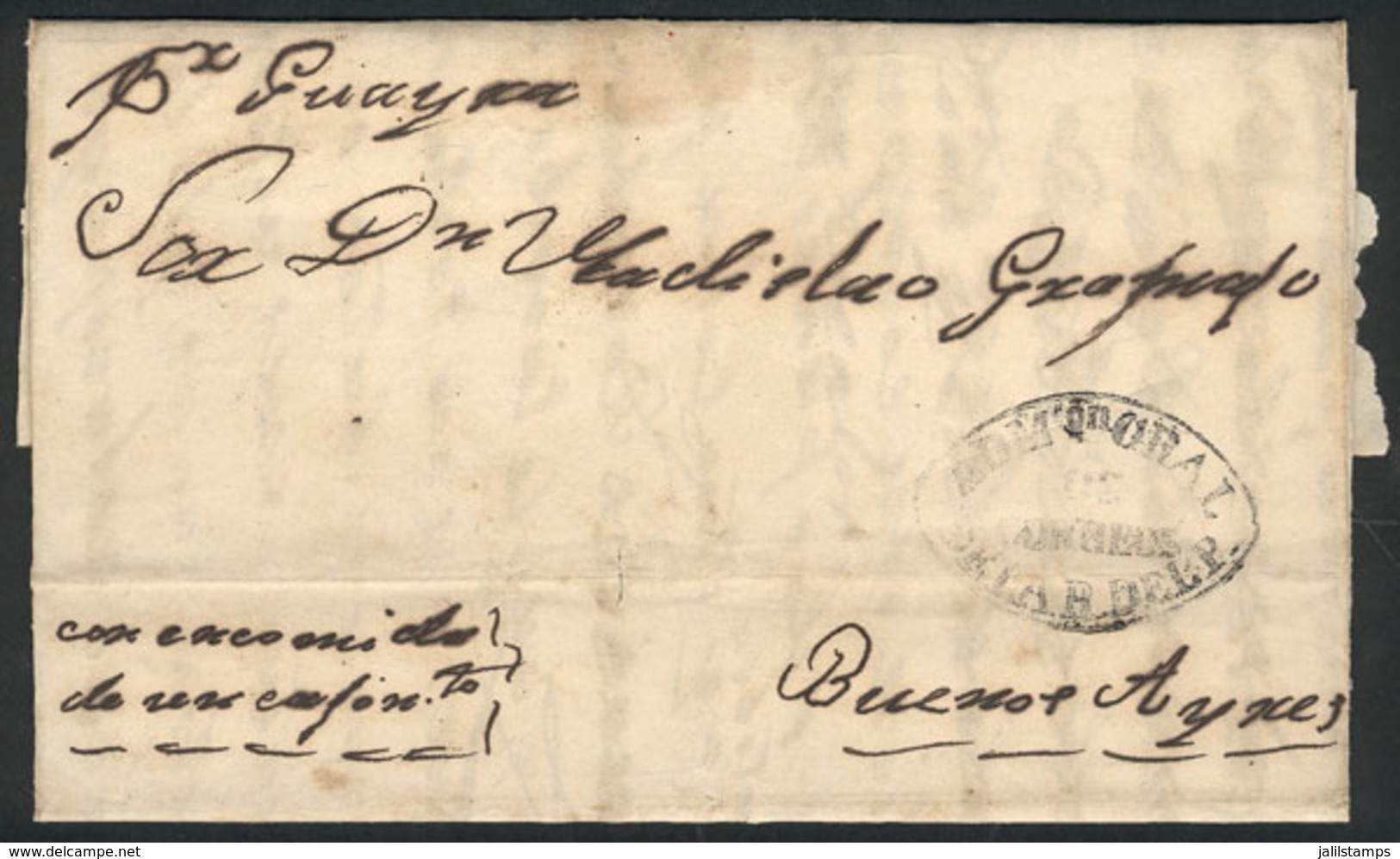 PARAGUAY: Entire Letter Dated Asunción 19/SE/1859, Sent To Buenos Aires Per Steamer "Ypora", With The Oval Gray-black Ma - Paraguay