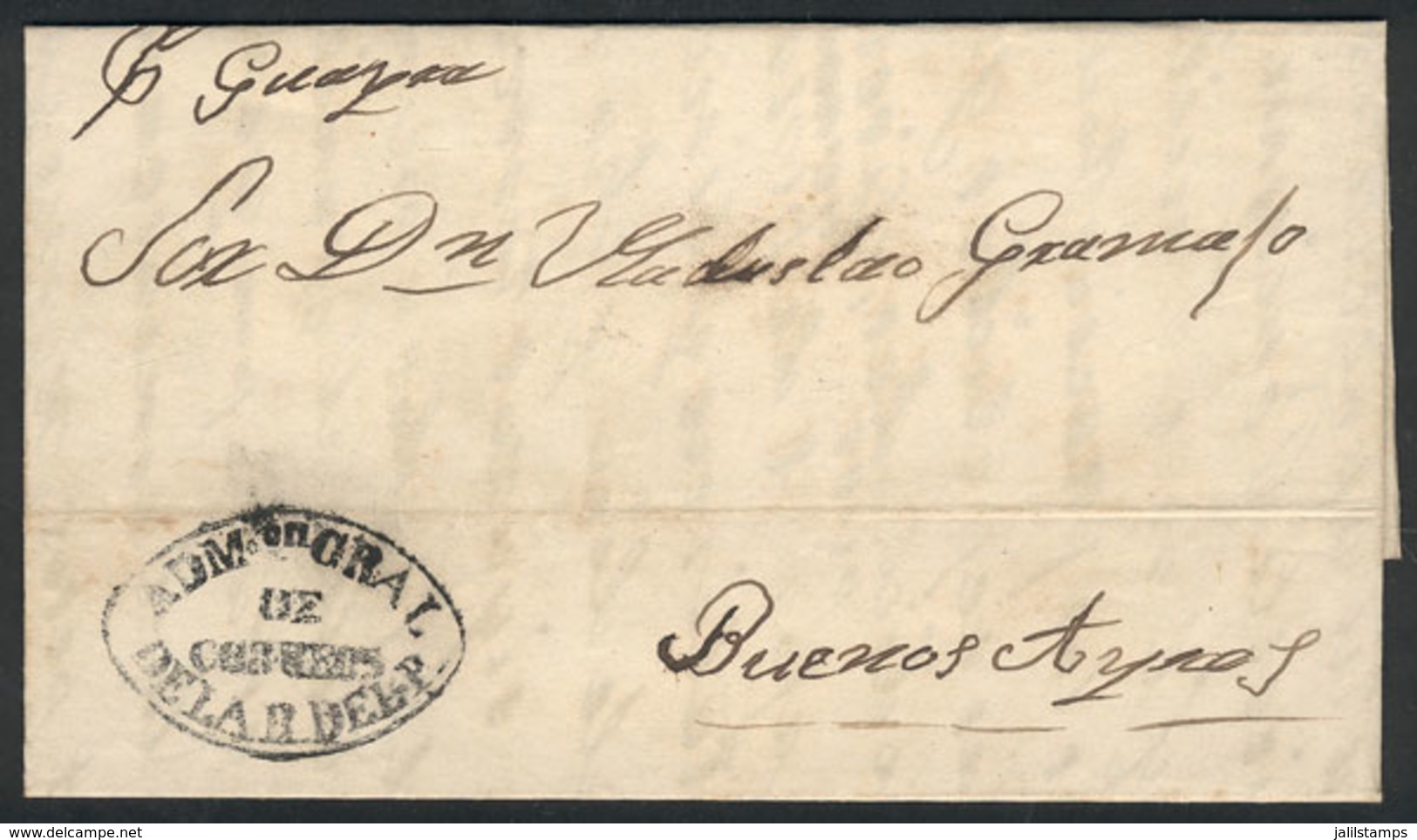 PARAGUAY: Entire Letter Dated Asunción 18/OC/1859, Sent To Buenos Aires Per Steamer "Guayra", With The Oval Intense Blac - Paraguay