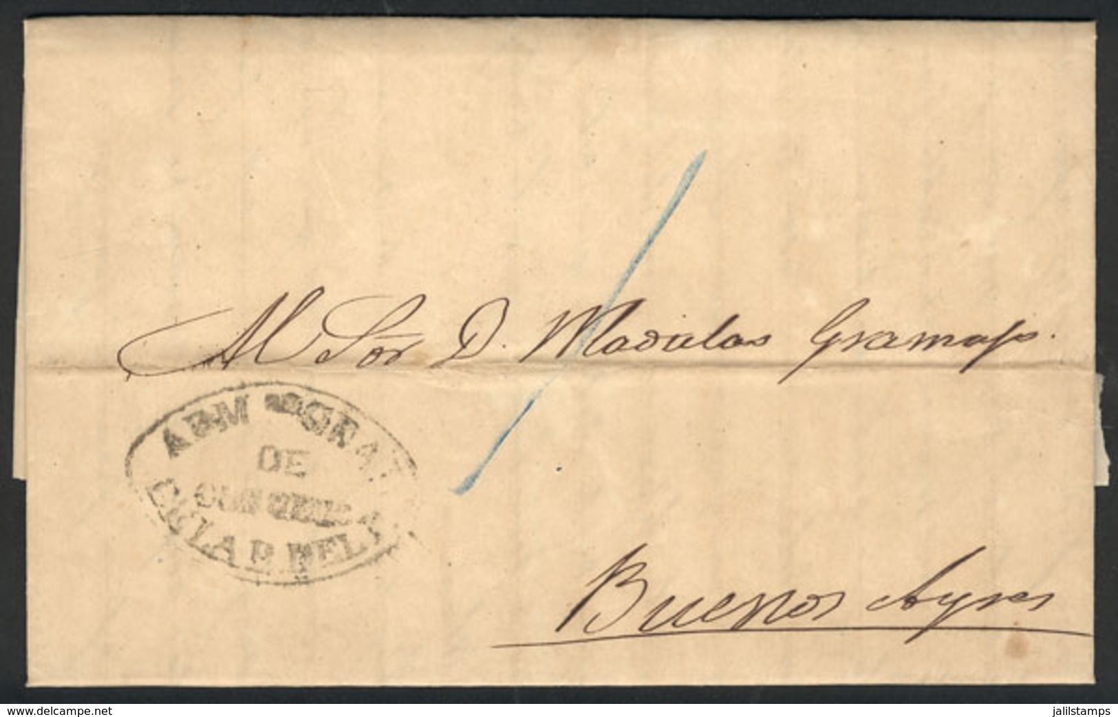 PARAGUAY: Entire Letter Dated Asunción 20/SE/1864, Sent To Buenos Aires Per Steamer "Yagurey", With The Oval Gray Mark " - Paraguay