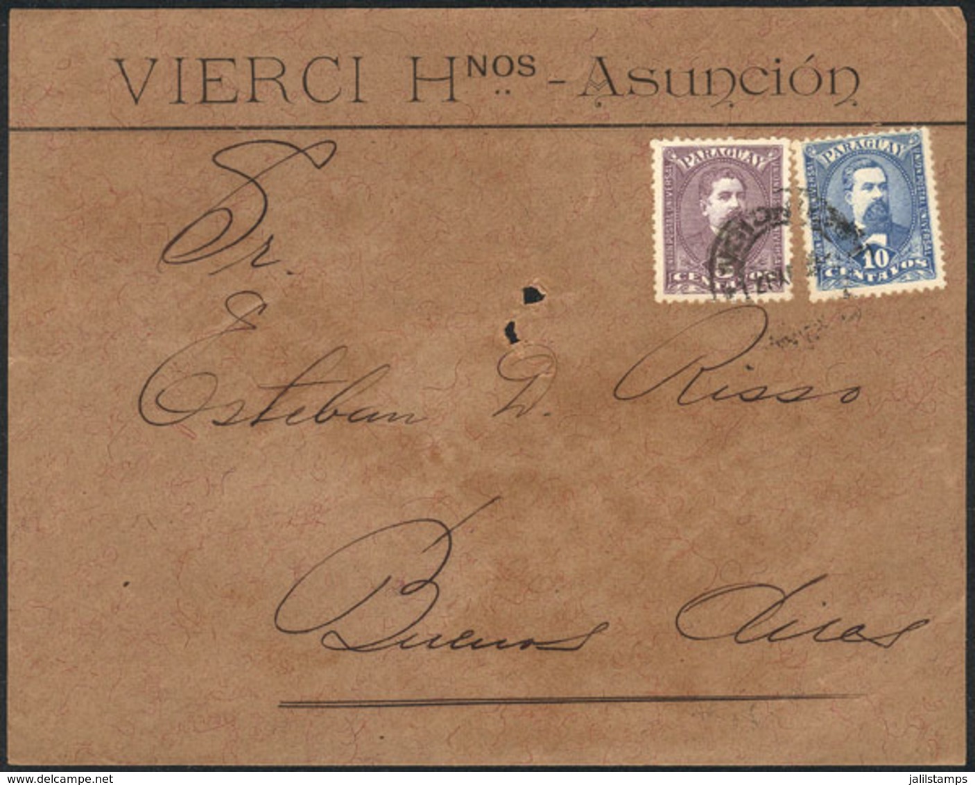 PARAGUAY: Front Of Cover Franked With 15c., Sent From Asunción To Buenos Aires On 3/MAY/1897, Very Nice! - Paraguay