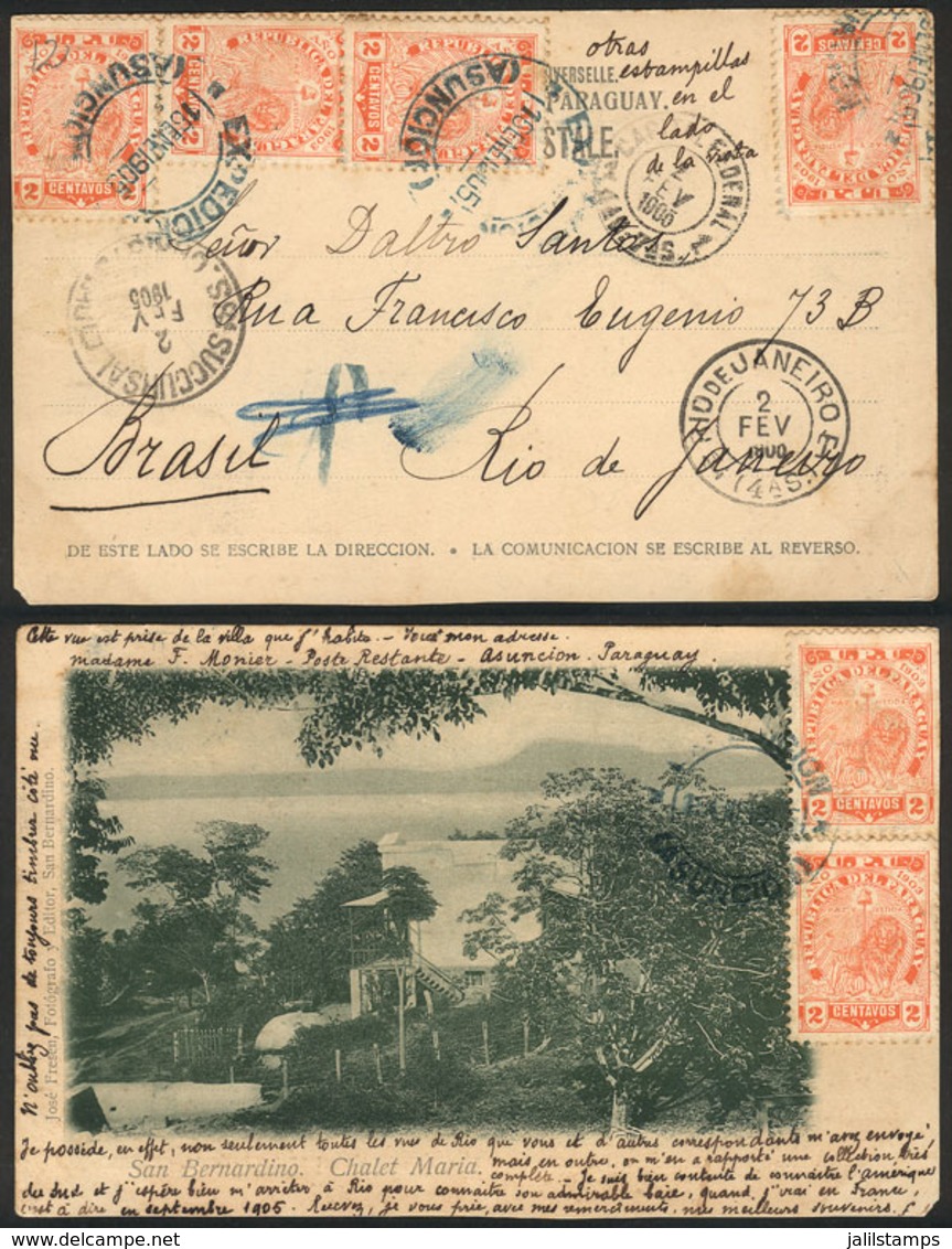 PARAGUAY: Postcard With View Of The Chalet Maria De San Bernardino, Sent To Rio De Janeiro On 16/JA/1905 Franked With 12 - Paraguay