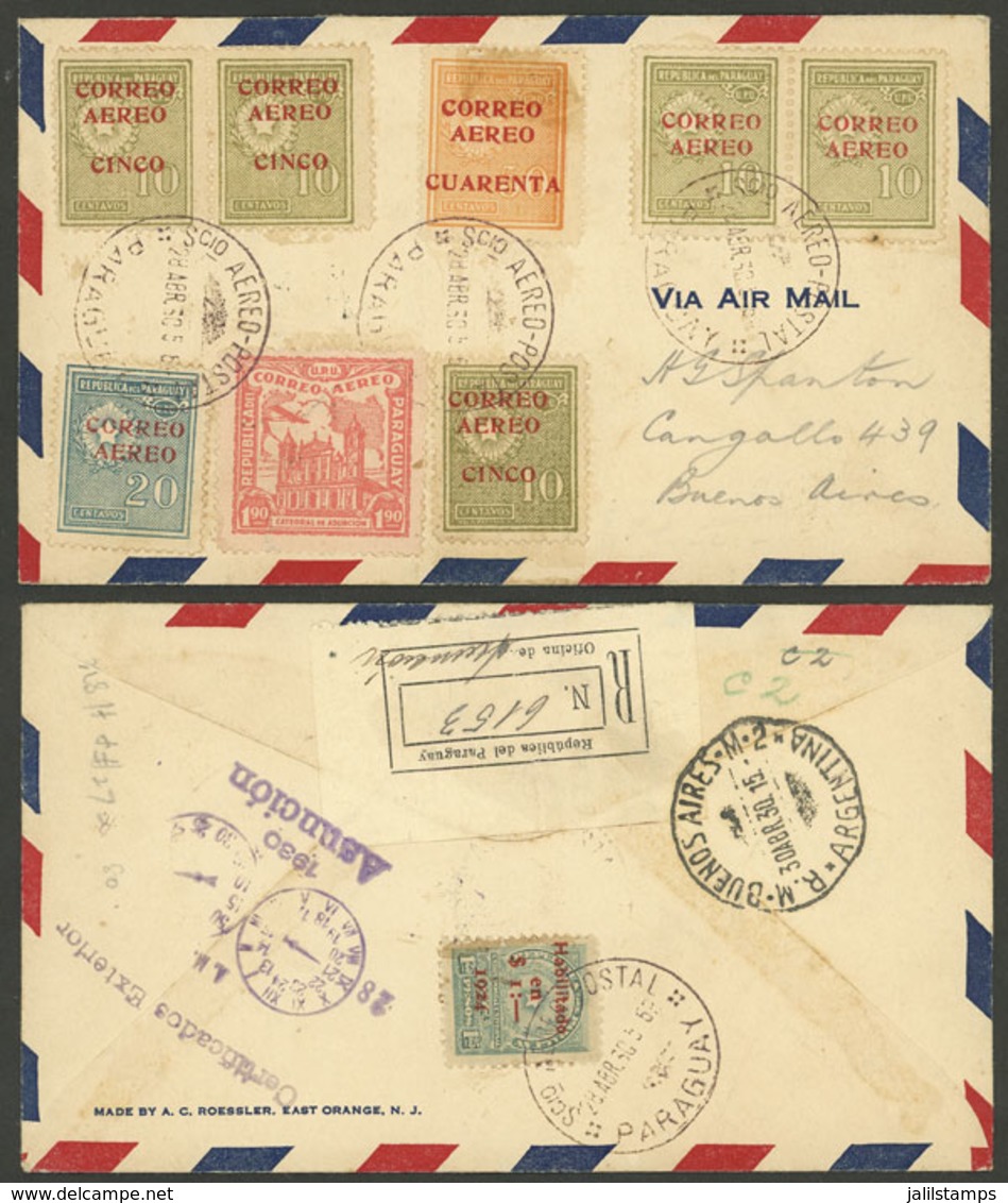 PARAGUAY: 28/AP/1930 Asunción - Buenos Aires, Registered Cover Carried By C.G.Aeropostale, Arrival Backstamp, VF Quality - Paraguay