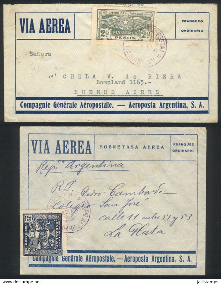 PARAGUAY: 2 Airmail Covers Sent From Asunción To Argentina In 1933 And 1938 By Aeroposta Argentina S.A., Very Nice! - Paraguay