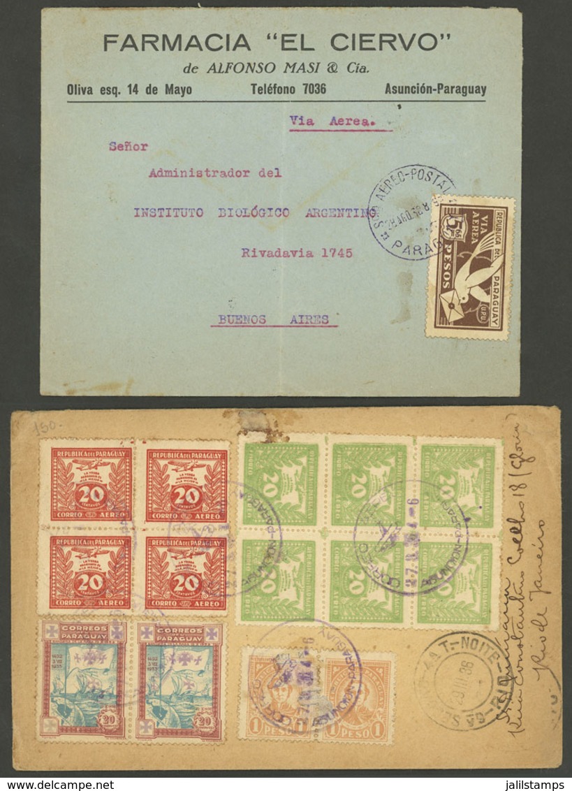 PARAGUAY: 2 Airmail Covers Sent To Brazil And Argentina In 1936 And 1938, Very Nice! - Paraguay