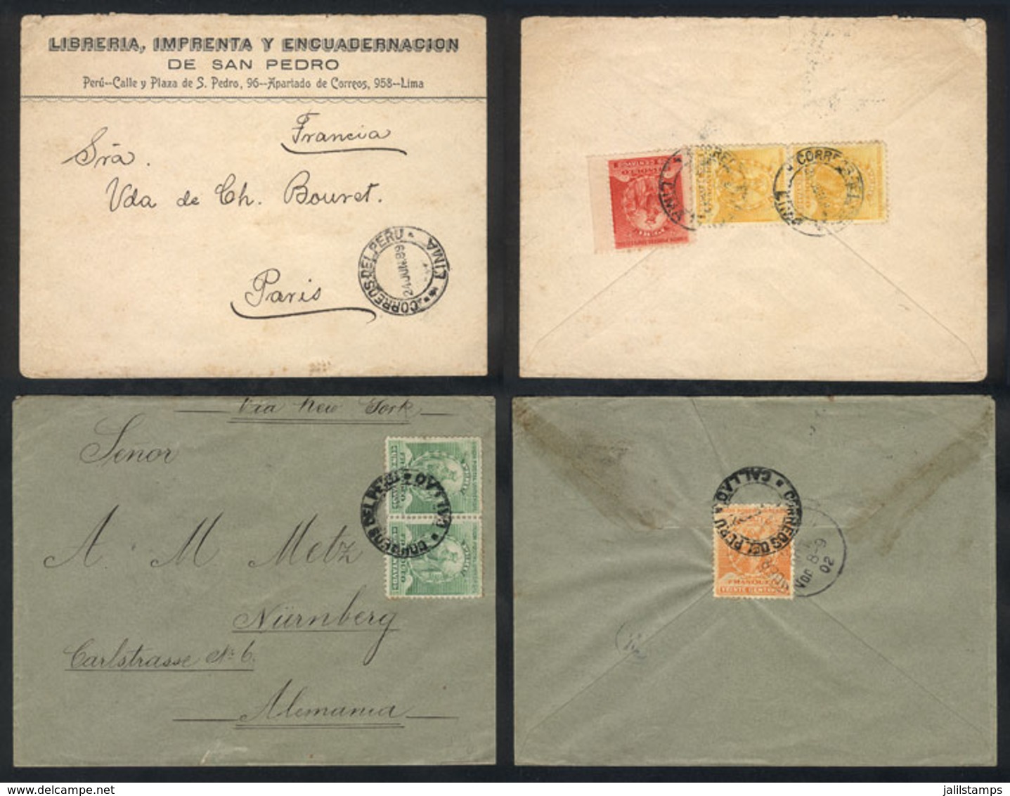 PERU: 2 Covers Sent To France And Germany In 1899 And 1902 Franked With 22c. Rates, VF Quality! - Peru