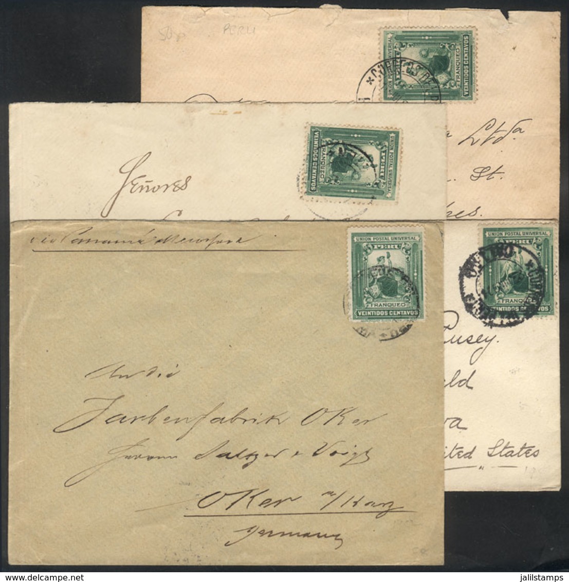 PERU: 4 Covers Sent Abroad Between 1902 And 1904, All Franked With 22c. (Sc.164), VF General Quality! - Perú