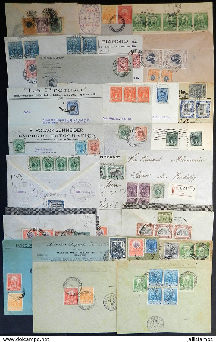 PERU: 20 Covers + 2 Cards + 3 Cover Fronts (+1 Registration Receipt And A Cover Back With Postage That Includes A Postag - Perú