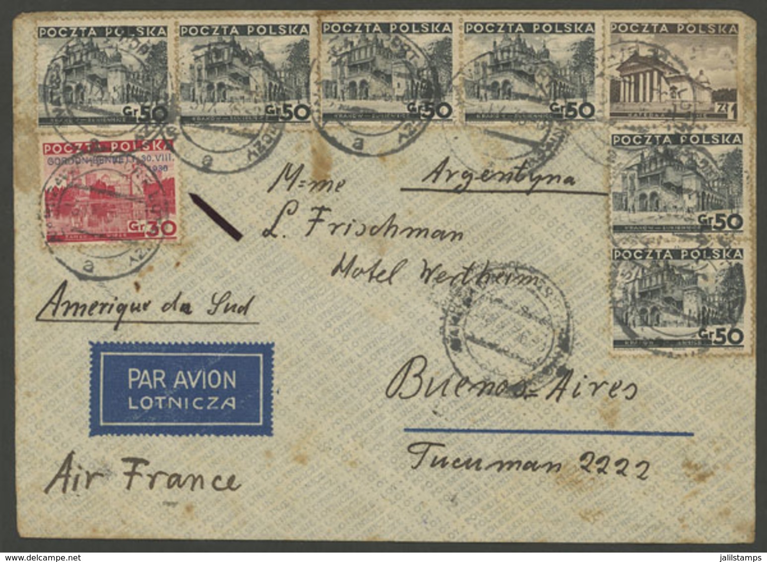 POLAND: 5/SE/1936 Warzawa - Argentina, Airmail Cover Sent By Air France With Nice Franking, On Back Transit Mark Of Le B - Sonstige & Ohne Zuordnung