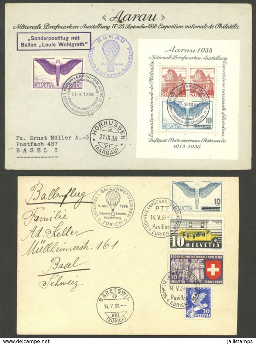 SWITZERLAND: BALLOON FLIGHTS: 2 Covers Of 1938/9, Very Attractive! - Other & Unclassified