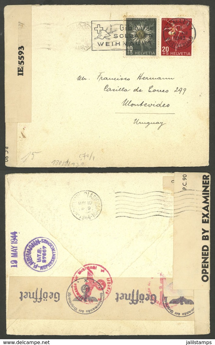 SWITZERLAND: 14/DE/1943 St. Gallen - Uruguay, Cover With DOUBLE CENSORSHIP Nazi + Allied, And Arrival Backstamp Of 19/MA - Sonstige & Ohne Zuordnung