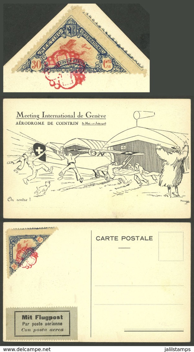 SWITZERLAND: 1925 Aviation Festival Of Cointrin, With A Cinderella Of 30c. On Back, VF! - Trin