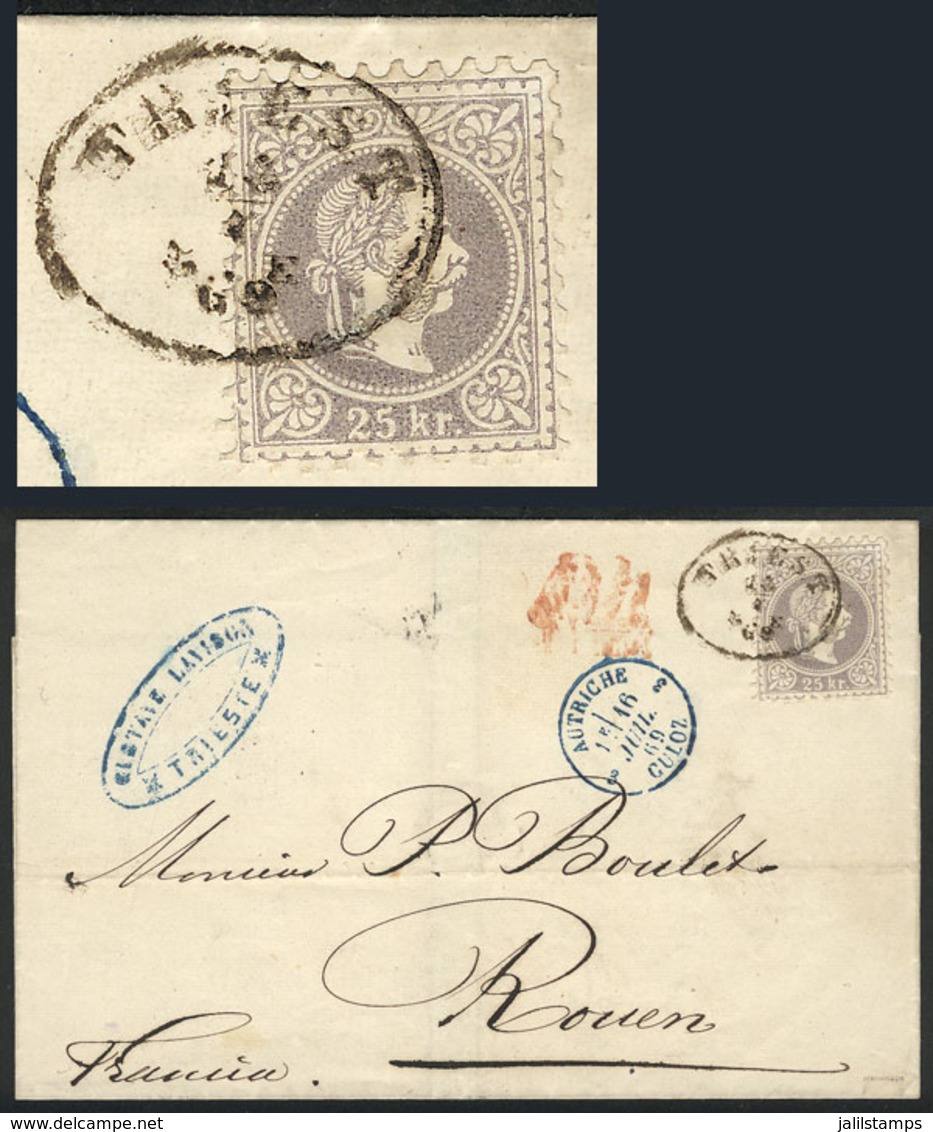 TRIESTE: 13/JUL/1869 Trieste-France: Folded Cover Franked By Sc.32 (Mi.40), Superb, Rare! - Sonstige - Europa