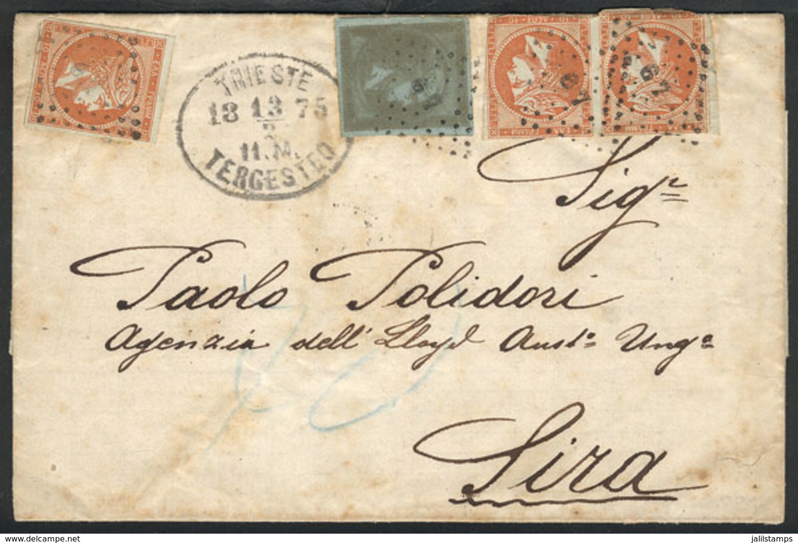 TRIESTE: 13/FE/1875 Trieste-Sira: Letter Dispatched Without Postage. On Arrival It Received Greek Stamps For 70L., VF An - Sonstige - Europa