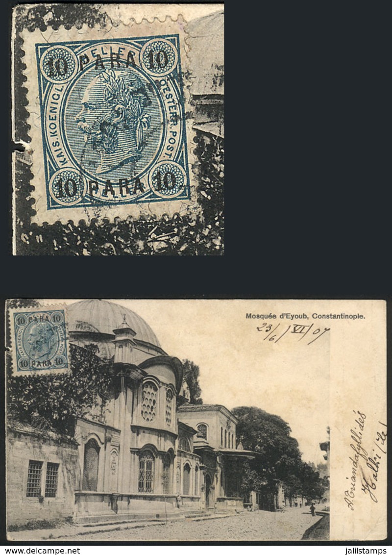 TURKEY - AUSTRIAN OFFICES: PC With View Of "Ayoub Mosque, Constantinople", Franked With 10Pa. (Sc.39), Sent To Brazil On - Sonstige & Ohne Zuordnung