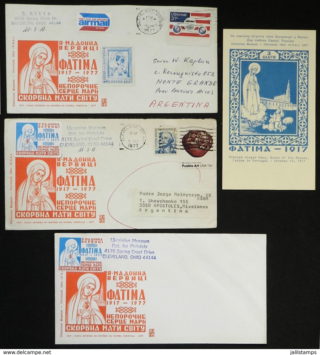 UKRAINE: 3 Covers (2 Sent From USA To Argentina) With Cinderellas Of 1977, Topic Religion. Also Including A Postcard, VF - Cinderellas