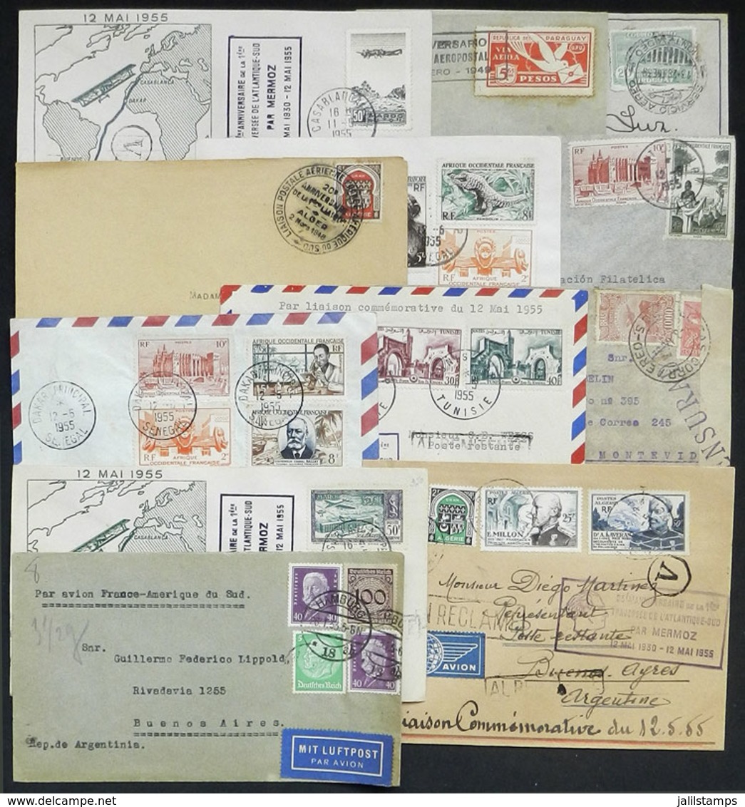 WORLDWIDE: Flights By MERMOZ, AIR FRANCE And Commemorative: 12 Covers And Cards Flown Between 1932 And 1955, Very Intere - Otros & Sin Clasificación