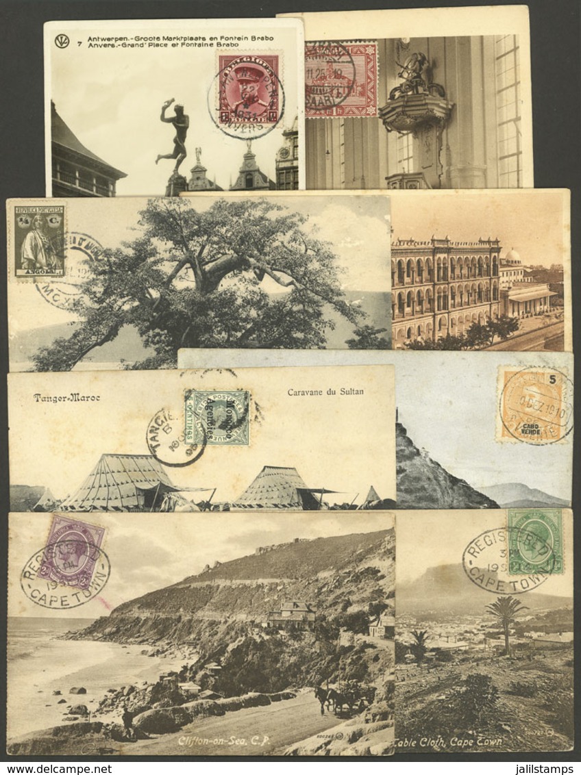 WORLDWIDE: 8 Old Postcards, Some Of African Countries, All With Cancelled Stamps, Including 2 With An Oval Mark "REGISTE - Welt