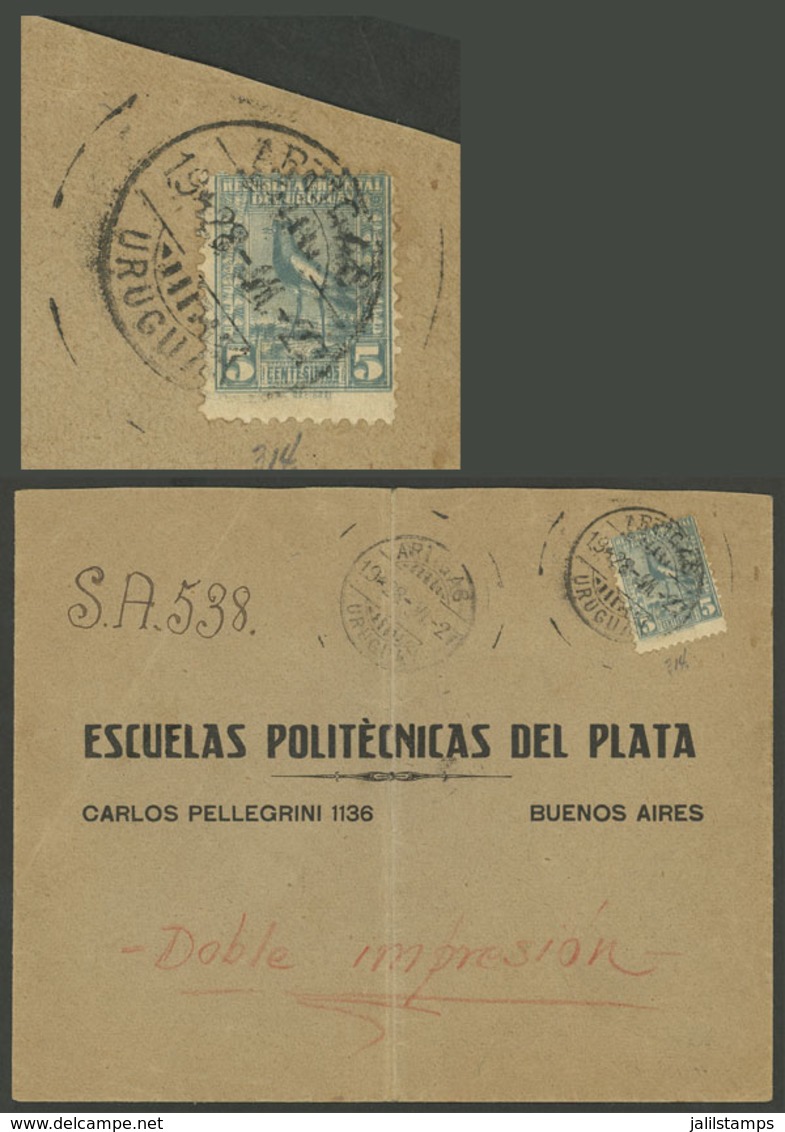URUGUAY: RARE VARIETY ON COVER: Sc.313, 1925 Tero Southern Lapwing 5c. With Printer Imprint "Imprenta Nacional" With Ver - Uruguay