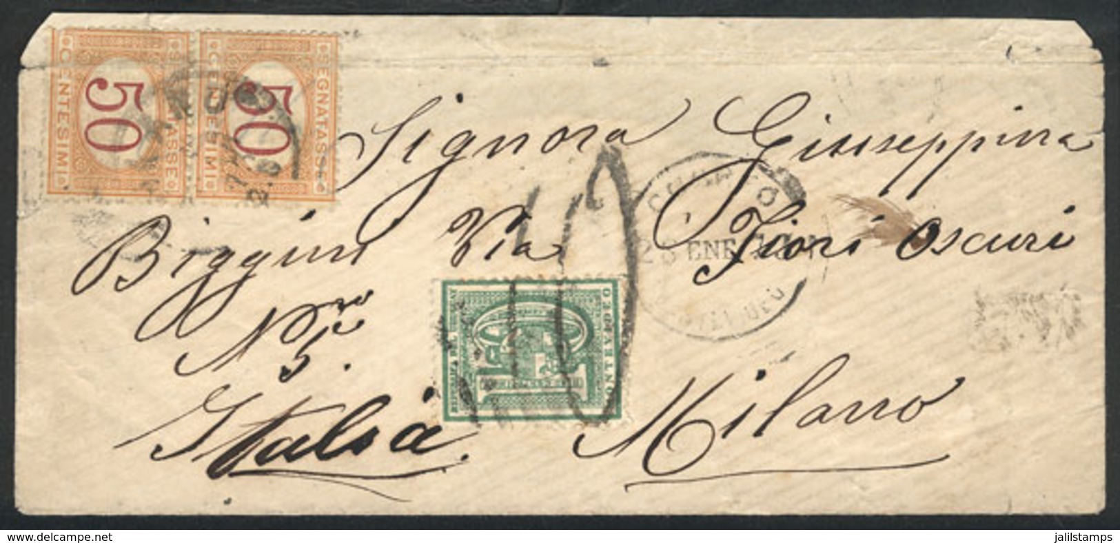 URUGUAY: 28/JA/1873 Montevideo-Italy, Cover With Yv.36 And Italian Postage Due Stamp For 1L., Good Cancels! - Uruguay