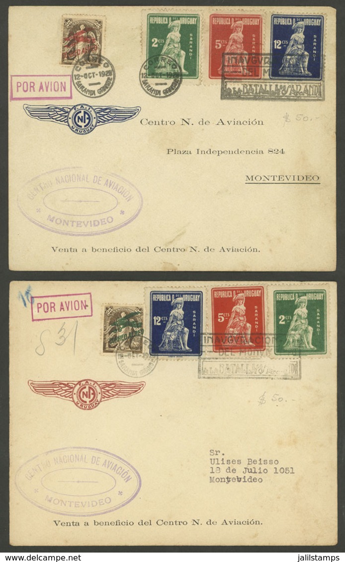 URUGUAY: 12/OC/1923 Sarandí Grande - Montevideo, 2 Covers (different) Of This Special Flight, With Arrival Backstamps, V - Uruguay