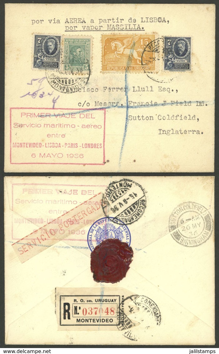 URUGUAY: 6/MAY/1936 Montevideo - England, First Sea/air Service Montevideo-Lisboa-Paris-London, Cover Of VF Quality, On  - Uruguay