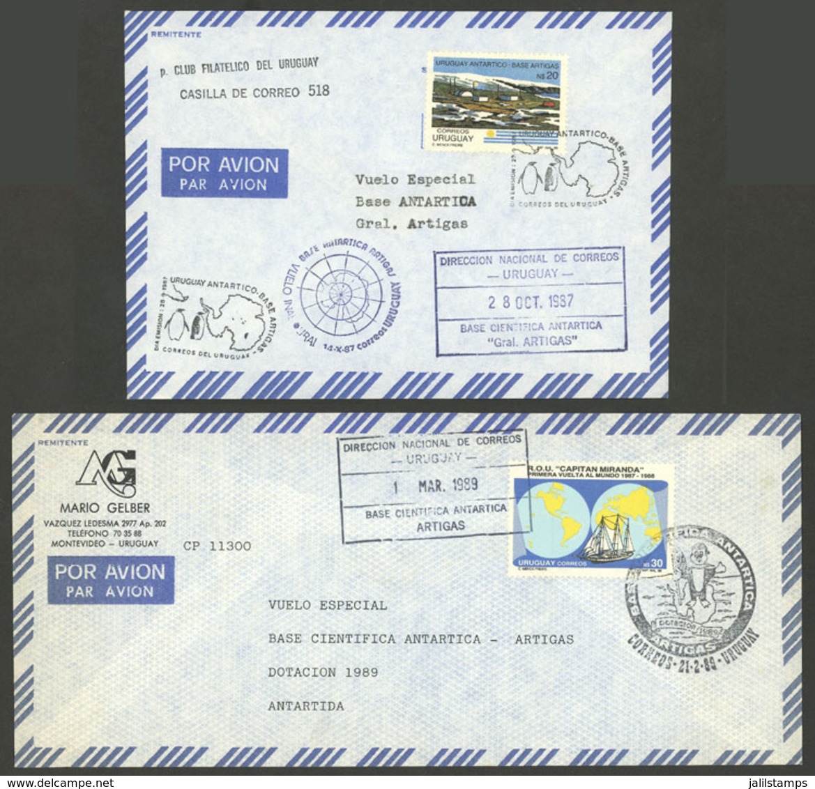 URUGUAY: 2 Special Flights To Artigas Antarctic Station In 1987 And 1989, VF Quality! - Uruguay