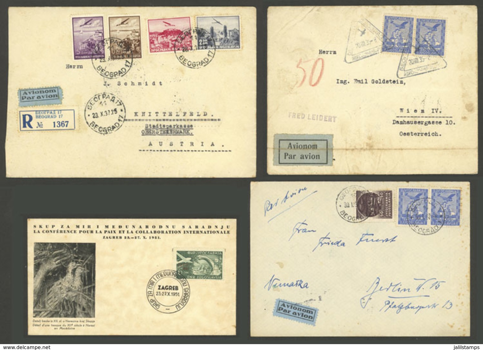 YUGOSLAVIA: 4 Airmail Covers Used Between 1935 And 1951, Interesting! - Sonstige & Ohne Zuordnung