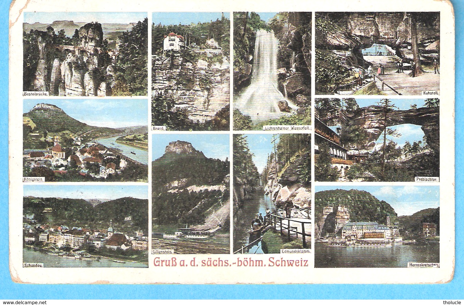 Gruss A.d. Sächs.-Böhm.Schweiz-Multivues (Königstein-Brand-Lilienstein-Kuhstall...)-cachet De "Schandau-Bahnhof-1910" - Bastei (sächs. Schweiz)