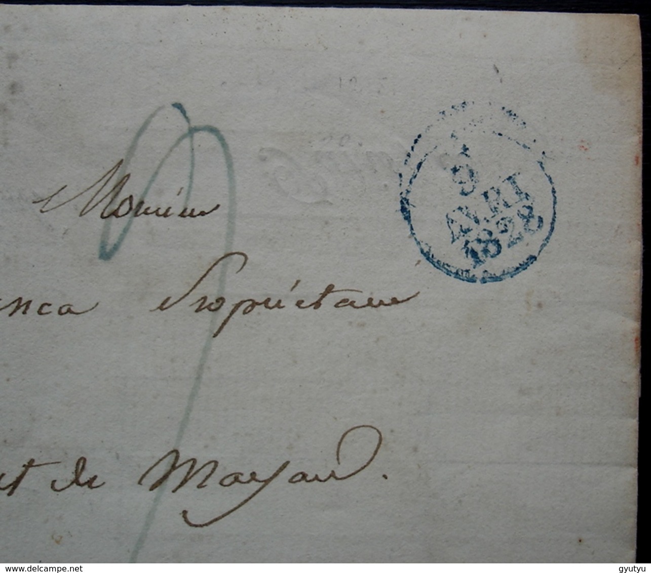 Paris 1828 Petit Cachet Bleu Sur Une Lettre Pour Mont De Marsan (caisse Des Dépôts Et Consignation) - 1801-1848: Precursori XIX
