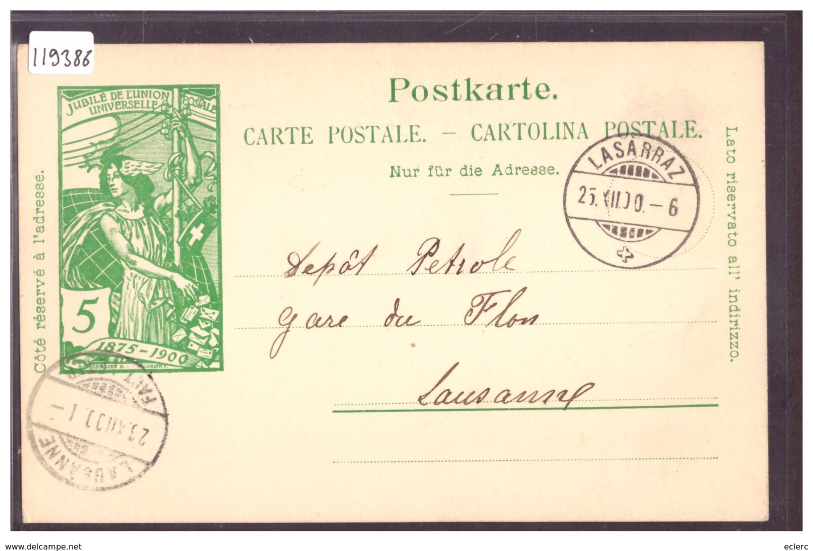 ENTIER POSTAL - GANZSACHE - CACHET LA SARRAZ - JOUR DE NOEL 25.XII.1900 - TB - La Sarraz