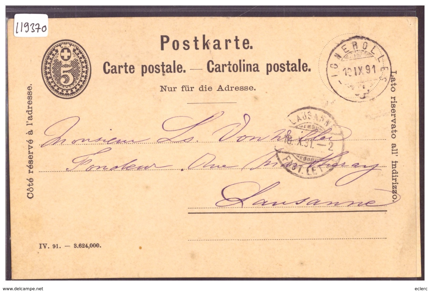 ENTIER POSTAL - GANZSACHE - CACHET " LIGNEROLLES " - TB - Lignerolle