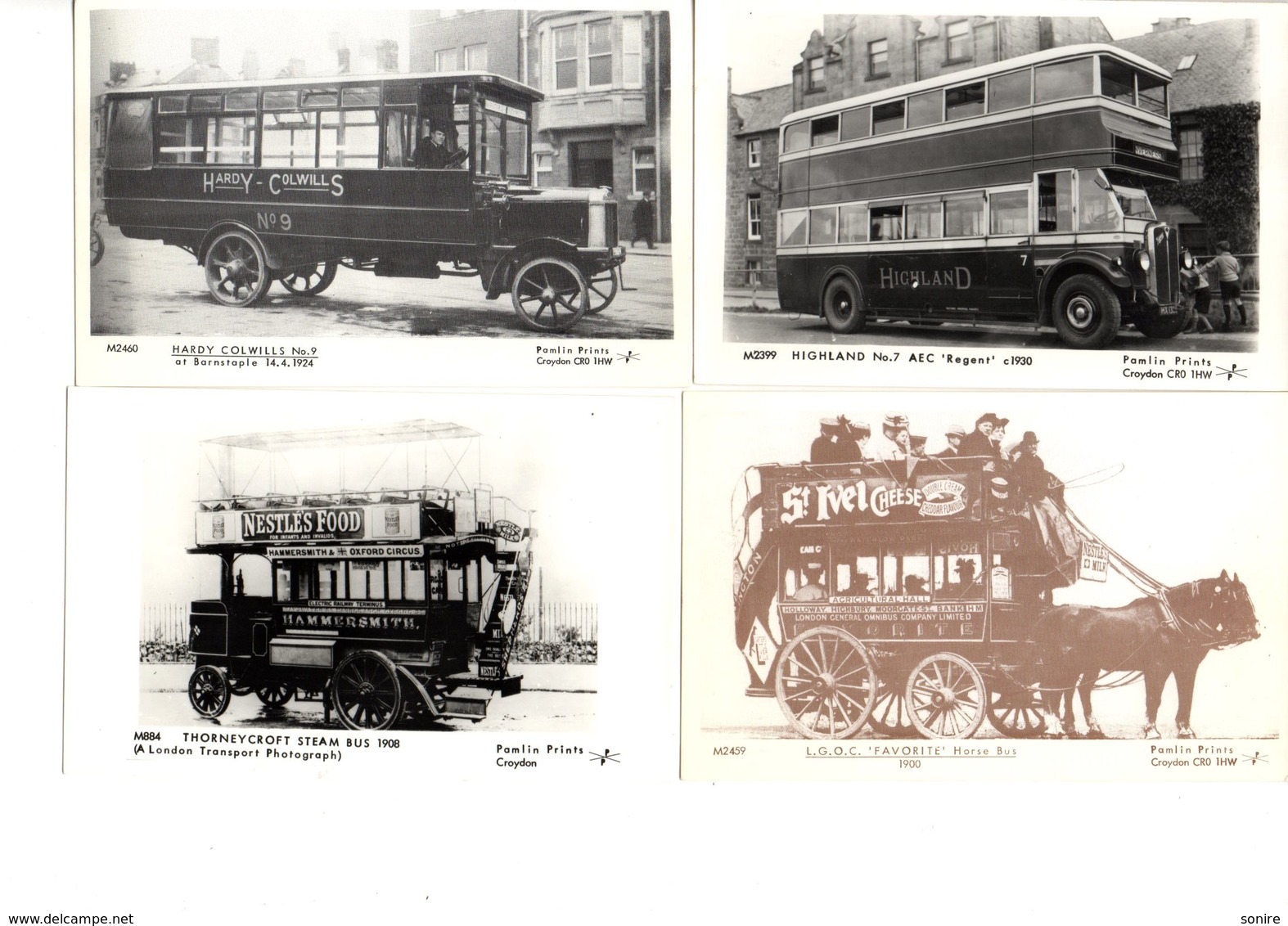 4 OLD POSTCARDS BUS COACHES PAMLIN PRINTS - Other & Unclassified