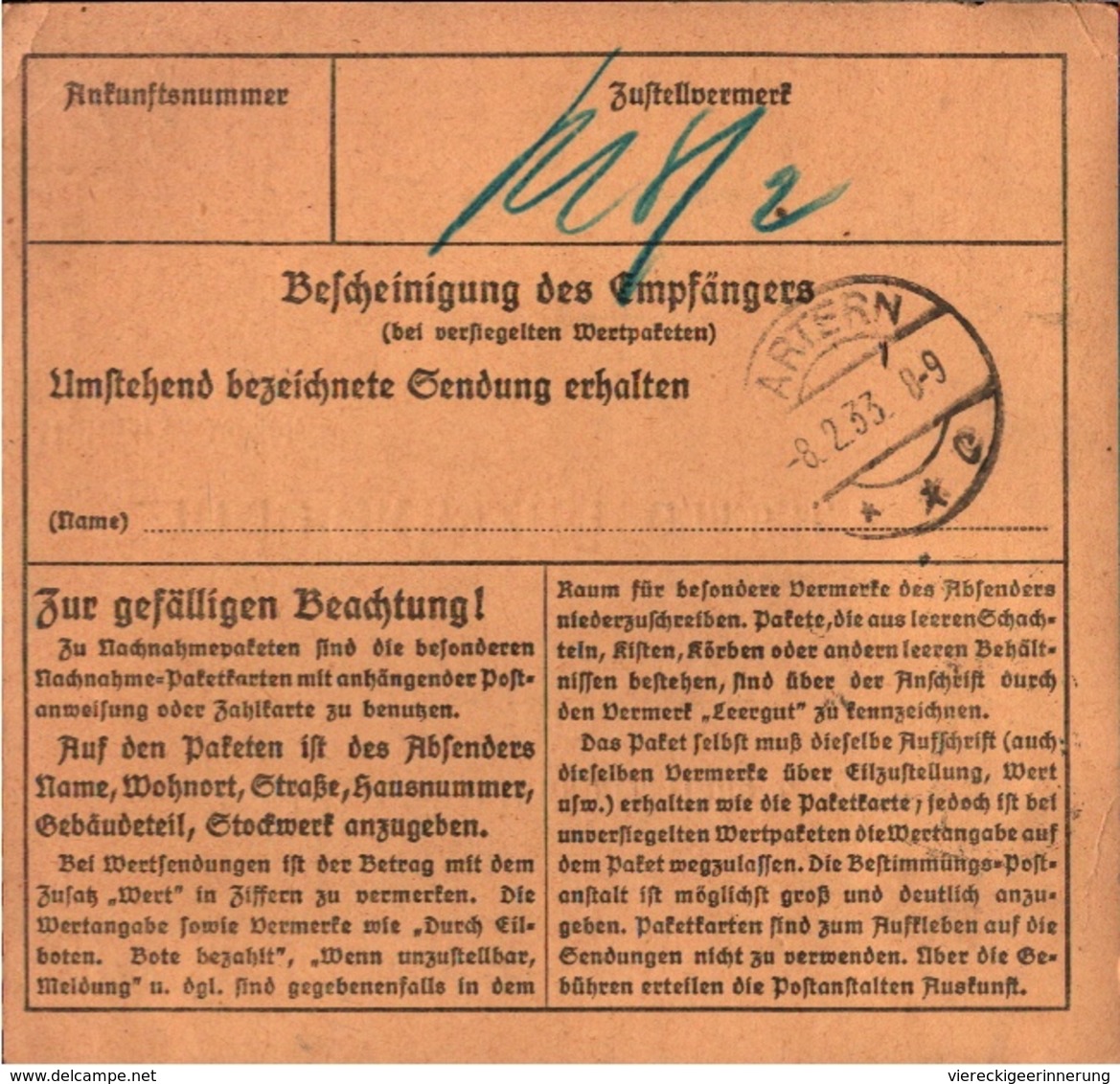 ! 1933 Paketkarte, Deutsches Reich, Halle / Saale 4, Landelektrizität Artern, Electricity, Electric Power - Briefe U. Dokumente