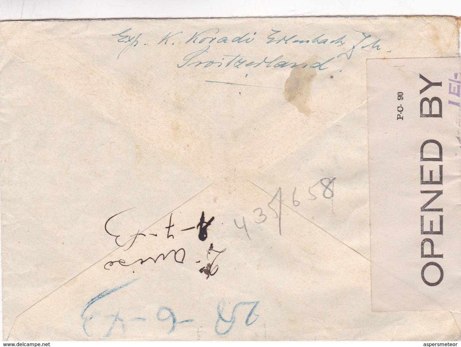 HELVETIA - CIRCULATED ENVELOPE FROM ERLENBACH TO BUENOS AIRES, ARGENTINA IN 1943. REGISTERED. OPENED BY EXAMINER -LILHU - Covers & Documents