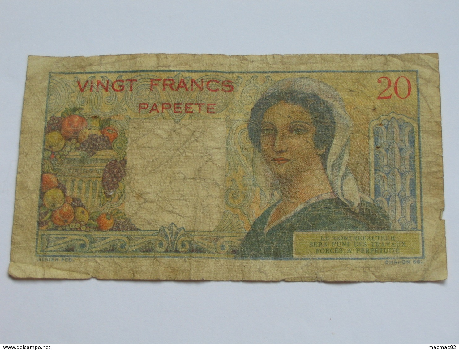 20 Francs PAPEETE - Banque De L'indochine  **** EN ACHAT IMMEDIAT **** - Papeete (Polynésie Française 1914-1985)