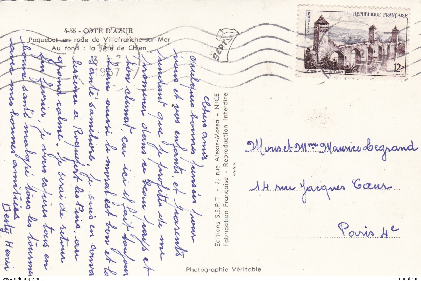 06. VILLEFRANCHE SUR MER. PAQUEBOT EN RADE DE VILLEFRANCHE SUR MER . ANNEE 1957 + TEXTE - Villefranche-sur-Mer