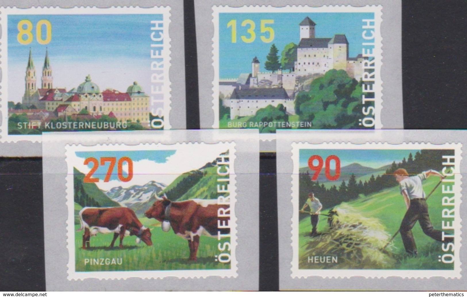 AUSTRIA, 2019, MNH, SELF-ADHESIVE COILS, CASTLES, COWS, AGRICULTURE, MOUNTAINS,  4v - Castelli