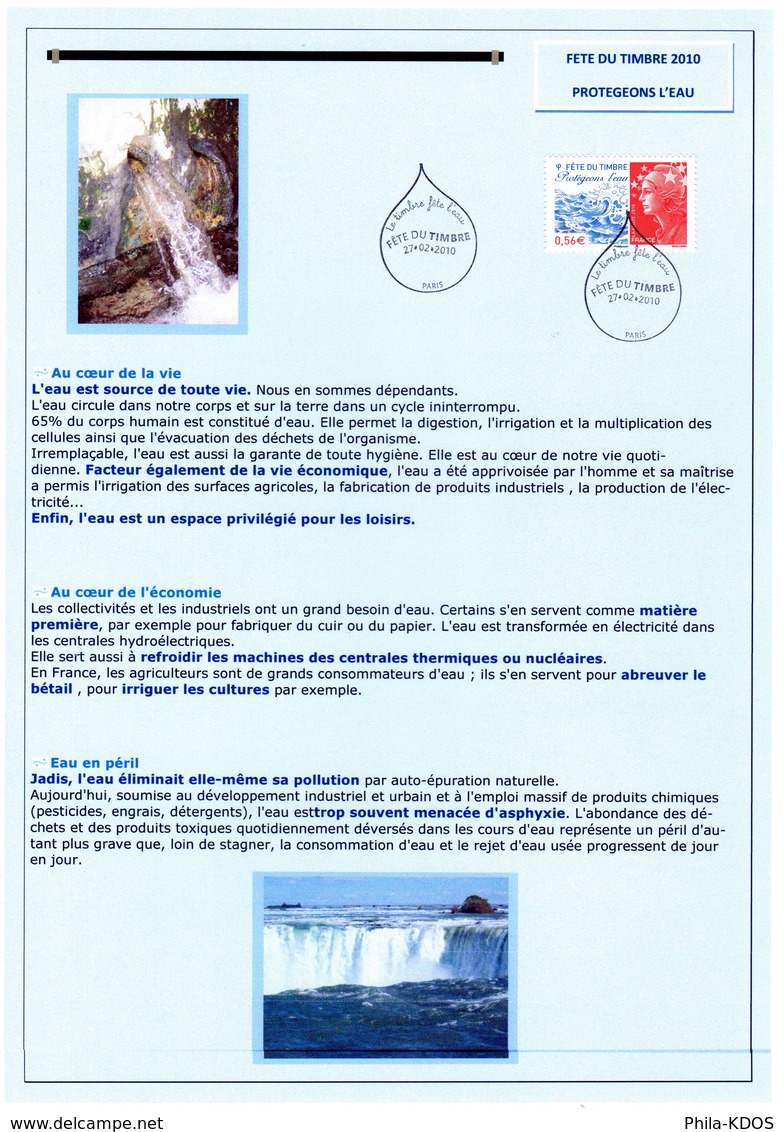 &#9989; Très Rare Car Perso : " FDT : PROTEGEONS L'EAU " Sur Document A4 1er Jour De 2010. N° YT 4439 - Environment & Climate Protection