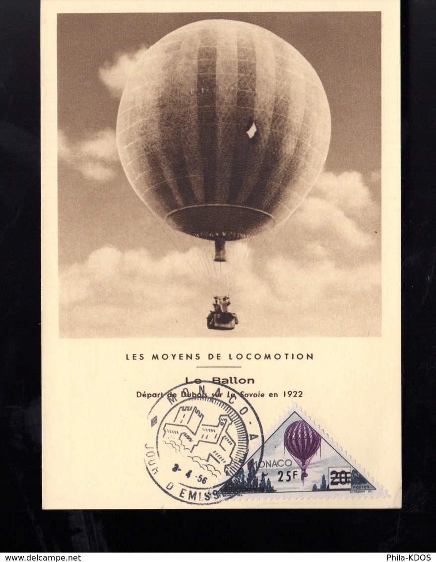 MONACO 1956 Carte Maximum " LES MOYENS DE LOCOMOTION : LE BALLON ". N° YT 465 Voir Le Scan. Parfait état. CM - Cartes-Maximum (CM)