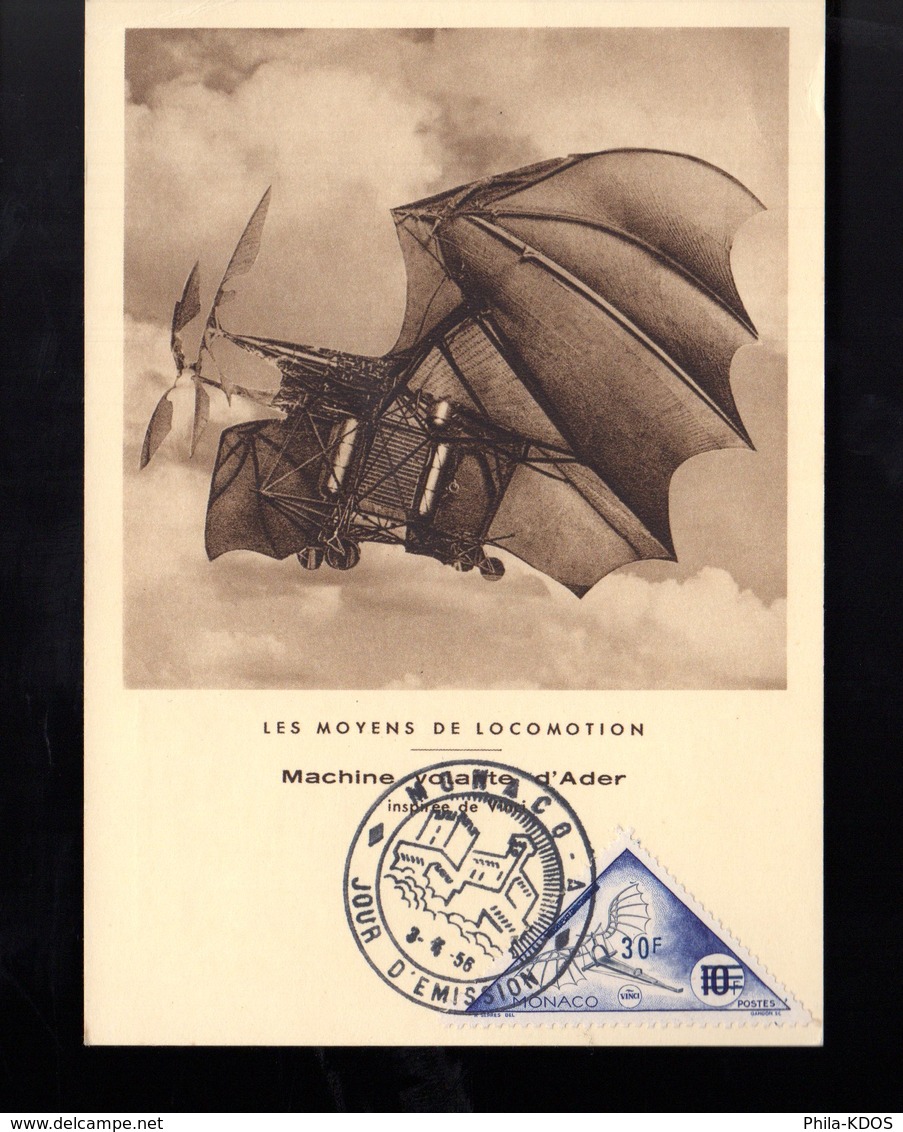 MONACO 1956 Carte Maximum " LES MOYENS DE LOCOMOTION : MACHINE VOLANTE D'ADER " N° YT 467 Voir Le Scan. Parf état. CM - Airplanes