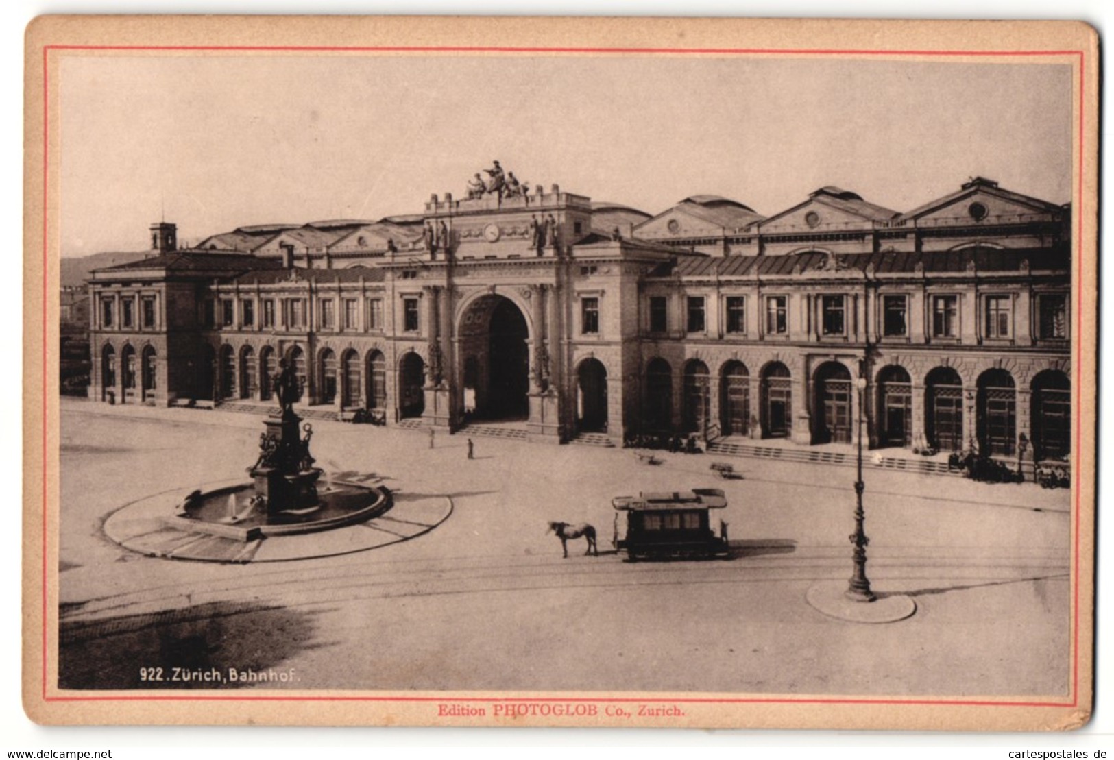 Fotografie Photoglob Co., Zürich, Ansicht Zürich, Pferdebahn Am Bahnhof - Lieux