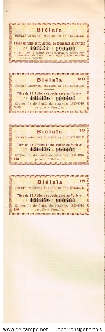 Titre Ancien - Biélaïa Société Anonyme Minière Et Industrielle (Donetz) - Titre De 1914 - Actions N°s 190376 à 190400 - Russland