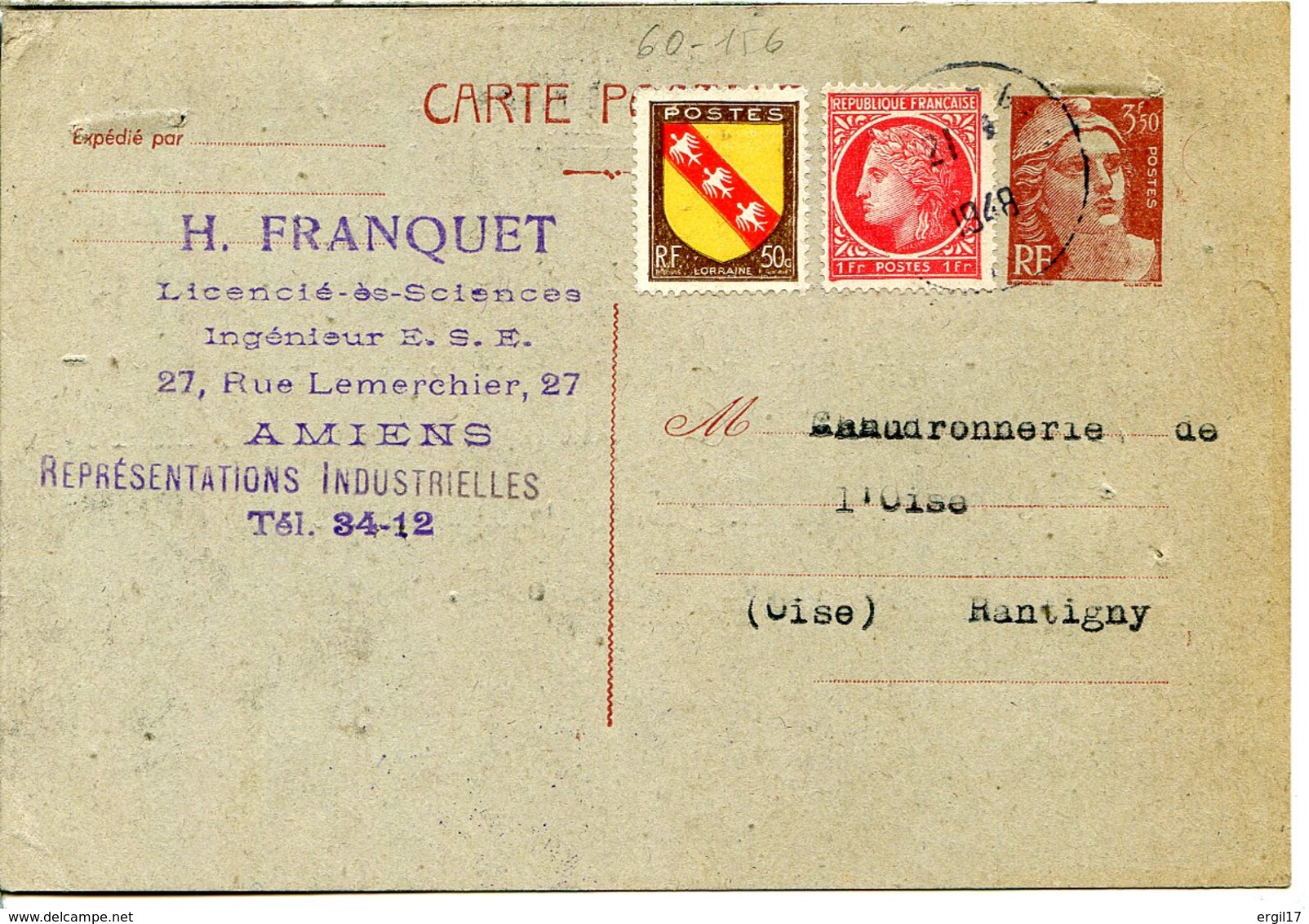 60290 RANTIGNY - Lot De 3 CPSM - Correspondance Commerciale Chaudronnerie De L'Oise - Entier Postal Marianne 1948 - Rantigny