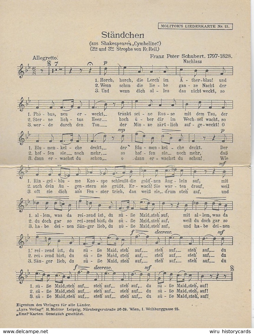 AK 0392  Franz Schubert - Ständchen ( Horch , Horch  , Die Lerche ... ) / O. Peter Künstlerkarte Um 1910-20 - Musik Und Musikanten