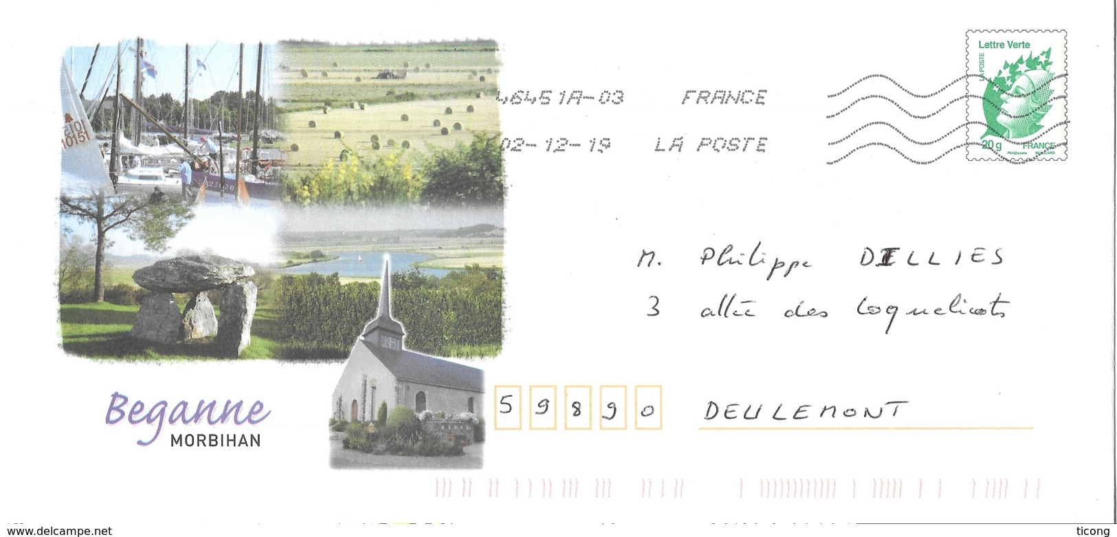 BEGANNE MORBIHAN - PORT, DOLMEN, EGLISE, FOINS, PLAN D EAU, PAP ENTIER POSTAL FLAMME 2019, VOIR LES SCANNERS - Otros & Sin Clasificación