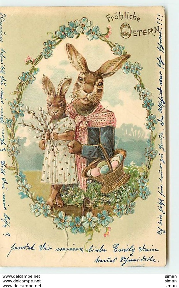 N°10790 - Carte Fantaisie Gaufrée - Fröhliche Ostern - Lapins Habillés - Easter