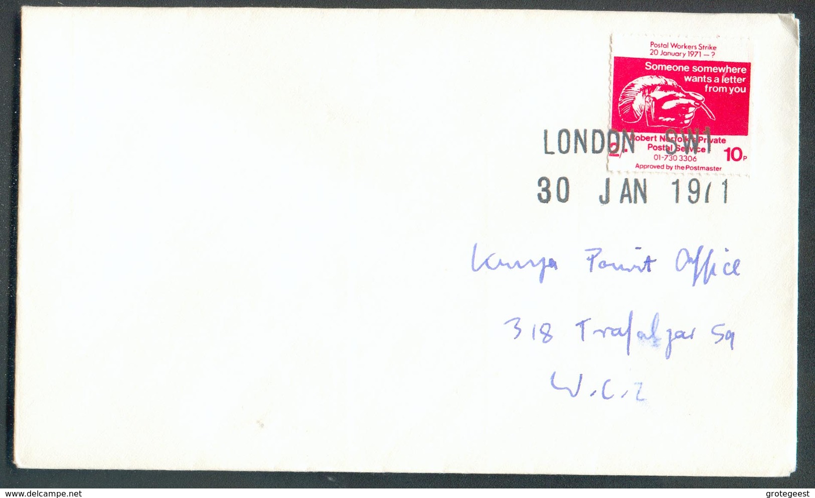 Vignette Anglaise Postage Postal Workers Strike 20 Jan. 1971 Robert Norfolks Private Postal Service 2/- 10p.  Annulé Par - Otros & Sin Clasificación