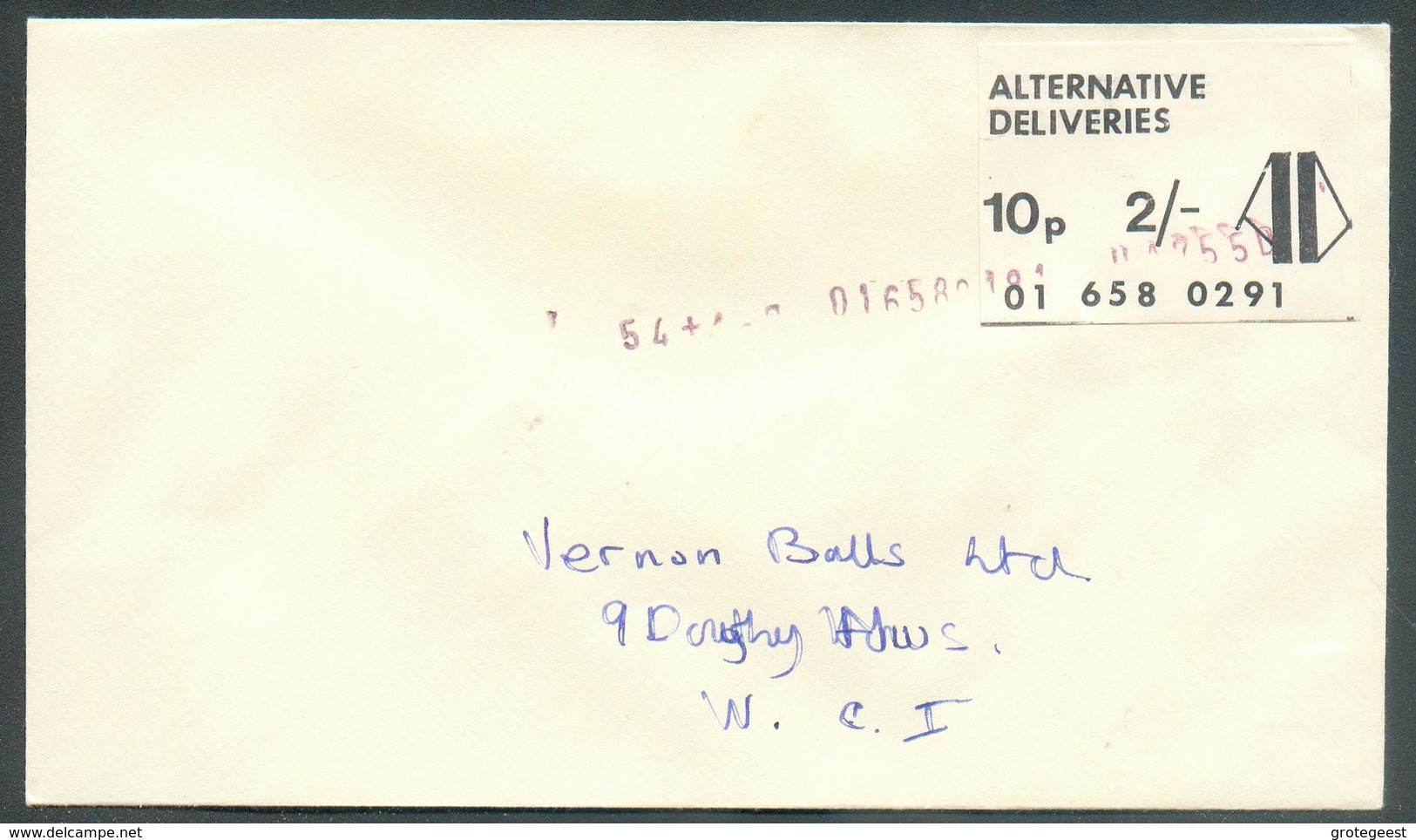 Vignette Anglaise ALTERNATIVE DELIVERIES 01 658 0291 10p. 2/-  Annulé Par La Griffe Violette Numbers EXPRESS SERVICE On - Autres & Non Classés