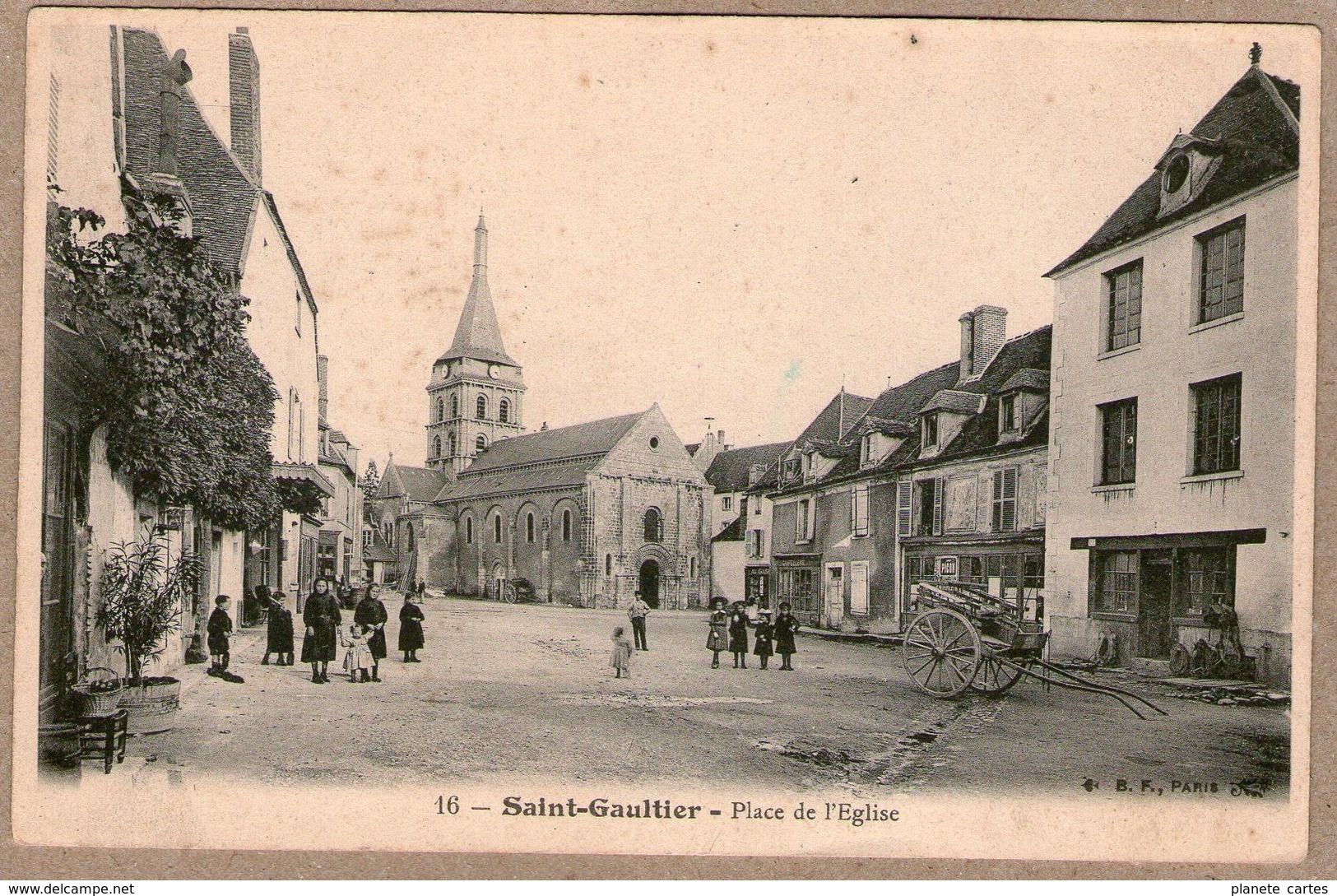 36 / SAINT-GAULTIER - Place De L'église (+ Enfants, Carriole, Commerces) St - Autres & Non Classés