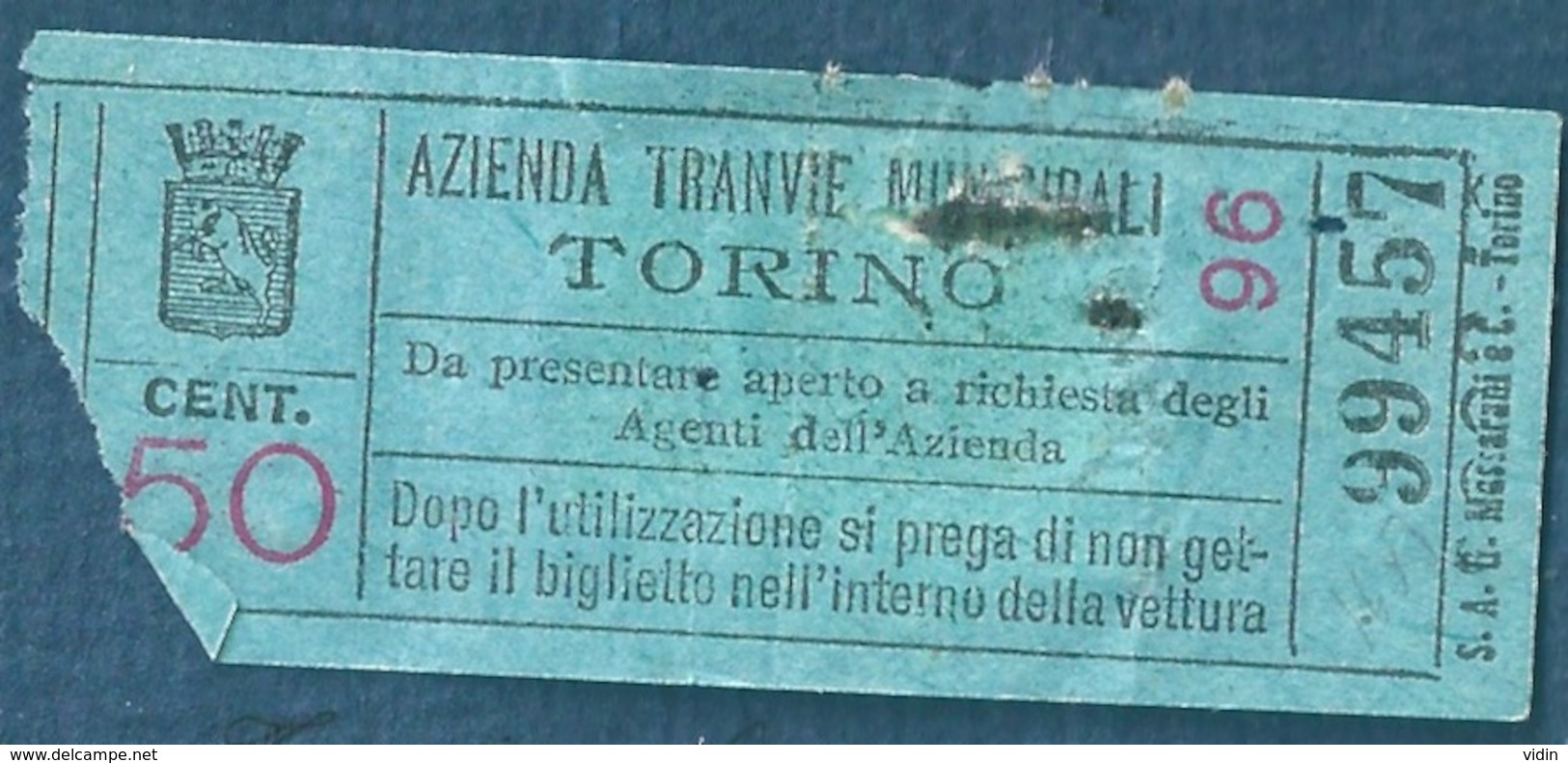 Italie ITALIA Lot de titres de transport Tramway 1927